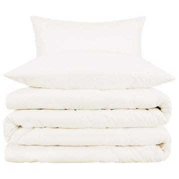 Cotton Blend Duvet Cover and Pillow Sham Set, Ivory, Full/Queen
