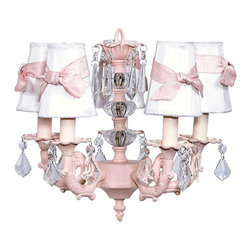 5-Light-Chandelier-in-White-with-Pink-with-Sash-Shade-Stacked-Glass-Ball - Chandeliers
