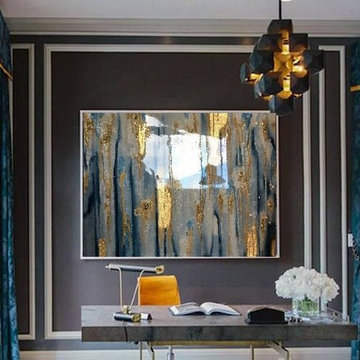 Dripping Gold-Large Resin Coated Painting with golds, blues, glitter and shine