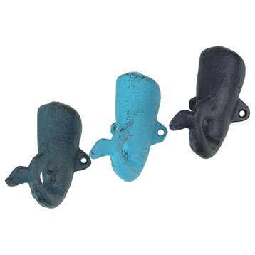 Cast Iron Nautical Blue Whale Wall Hook Decorative Coat Rack Key Holder Set of