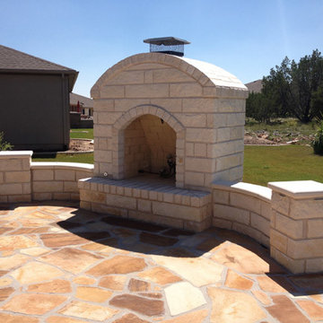 Outdoor gas Fire place on flagstone patio