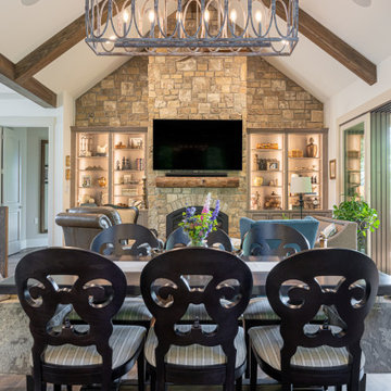 Dining and Living Room with Chandelier