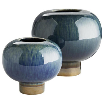 Tuttle Vases, Peacock & Bronze Reactive Porcelain, Set of 2, 5.5"W (1040 3JK14)