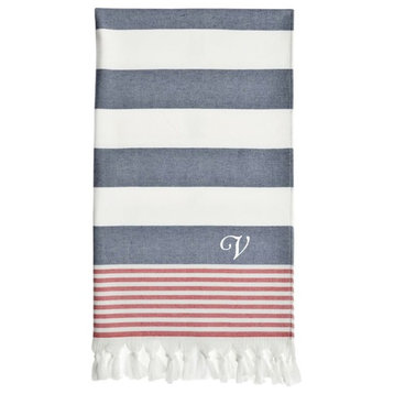 Linum Home Textiles Patriotic Pestemal Beach Towel, Ocean Blue, V