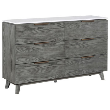 Nathan 6-Drawer Dresser White Marble and Gray