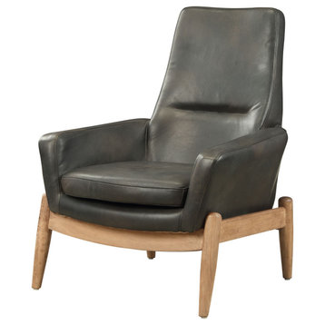 30"x33"x40" Black Top Grain Leather Accent Chair