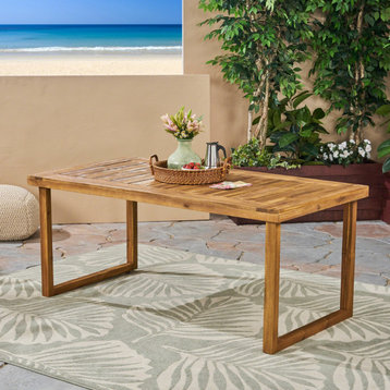 GDF Studio Ann Outdoor 69" Acacia Wood Dining Table, Sandblast Natural Finish