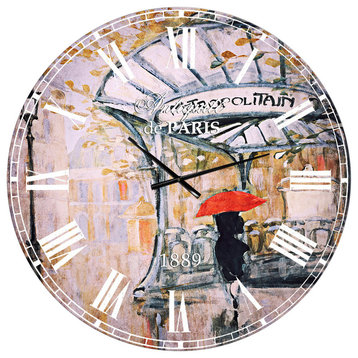 Love in Paris Iv Romantic French Country Oversized Metal Clock, 36x36