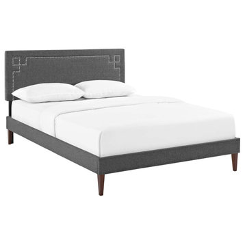 Ruthie Queen Upholstered Fabric Platform Bed With Squared Tapered Legs, Gray