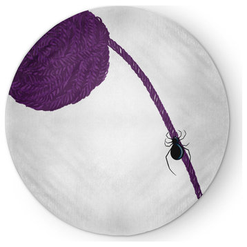 Eensy Weensy Spider Halloween Design Chenille Area Rug, Purple, 5' Round