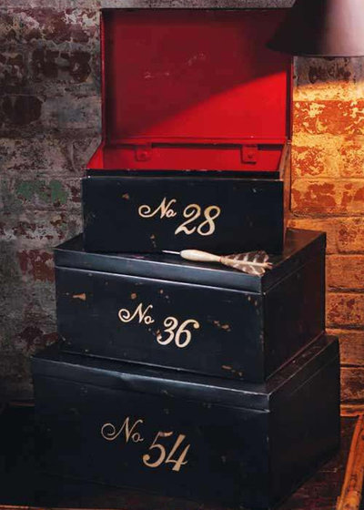 Eclectic Decorative Trunks Small Stacking Metal Number Trunks