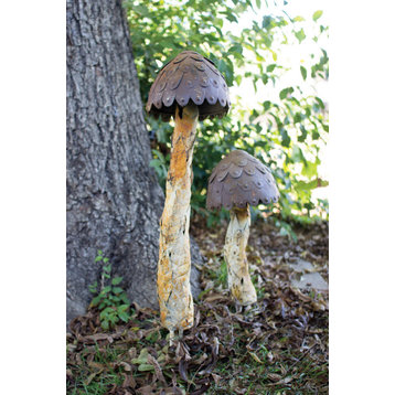 Metal Rustic Mushrooms Oversize 37.5" Outdoor/Indoor, 2-Piece Set