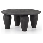 Four Hands - Maricopa Coffee Table-Dark Totem - Play up proportions. Shapely, substantial legs support a slim, rounded tabletop of light black-finished reclaimed woods, for a global, organic look and handcrafted vibe.