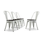 Wood Seat Metal Dining Chairs, Set of 4, Antique White