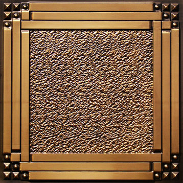 24"x24" D209 PVC Faux Tin Ceiling Tiles, Set of 6, Antique Gold