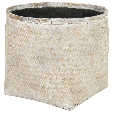 Bamboo Indoor Basket Planter, Beige