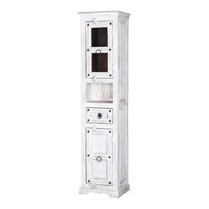 Chinese Raw Wood Slim Narrow Tall Open Display Storage Corner