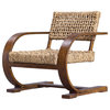 Open Wood Frame Boho Midcentury Accent Chair | Woven Seat C Shape Curved Retro