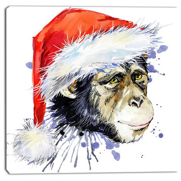 "Monkey Santa Clause", Animal Canvas Artwork, 30"x30"