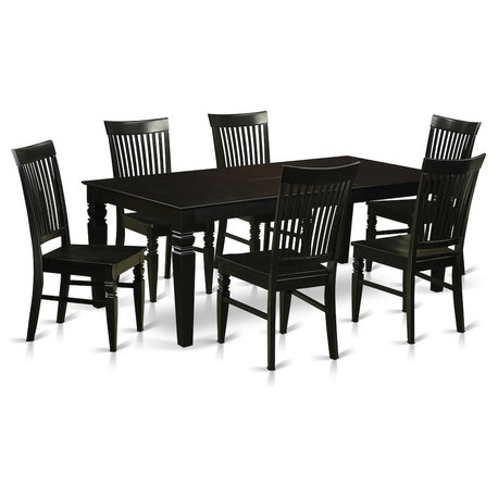 7-Piece Kitchen Table Set With a Dining Table and 6 Wood Chairs, Black