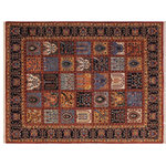 Bareens Designer Rugs - Oriental Ziegler Daisey Red Blue Hand-Knotted Wool Rug - 8'0'' x 9'4'' - Enhance the ambiance of your home with this magnificent Persian-influenced Turkish hand-knotted rug made by skilled artisans capable of creating the most exceptional vegetable dyes and hand-spun wool. This exquisite handmade rug is a one-of-a-kind Peshawar Kafkaz, otherwise identified as Chobi, Chobi Peshawar, Oushak, or Ziegler rug. These handmade rugs are crafted in Pakistan utilizing superior-quality wool imported from Australia, New Zealand, and Korea in two types of weaves: the Persian weave and the Mori weave. This rug is meticulously crafted by hand using the finest natural vegetable dyes extracted from local plants. The artisans use a blend of hand-spun local and fine merino wool, resulting in a rug with a compelling texture, higher lanolin content, and longer staple. The artisans occasionally incorporate natural or artificial silk into the pile to enhance specific motifs. The finished product is an awe-inspiring execution of flawless design and an understated palette that exudes elegance.