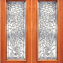 Full Lite Asymmetrical Floral Scrollwork Glass, Exterior Double Door - Front Doors