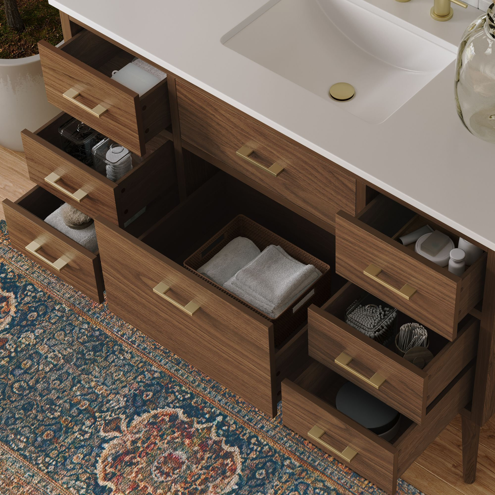 The Walnut Brown Bathroom Vanity, 48" - Midcentury - Bathroom Vanities ...