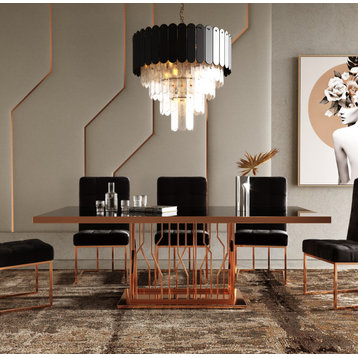 Modrest Marston Modern Black Glass and Rosegold Dining Table
