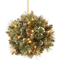 12" Glittery Bristle Pine Kissing Ball With Pine Cones