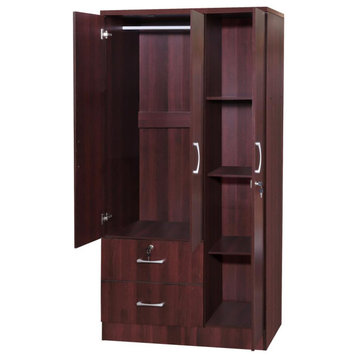 Better Home Products Symphony Wardrobe Armoire Closet with Two Drawers Mahogany