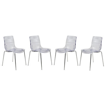 Leisuremod Astor Plastic Dining Chair with Chrome Base, Set of 4, Clear