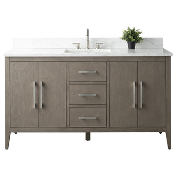 Vanity Art Bathroom Vanity Cabinet with Sink and Top, Driftwood Gray, 60" (Single Sink), Brushed Nickel