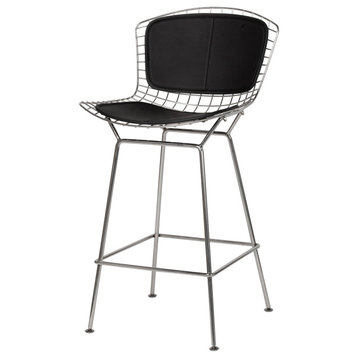 Wireback Stainless Steel Counter Stool, Set of 2, Black Seat Pad