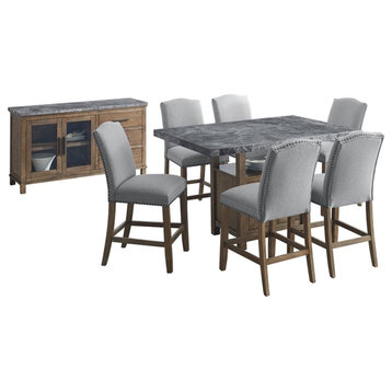 Bowery Hill Transitional Gray Marble Counter 8-Piece Dining Set