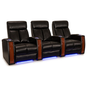 Seatcraft Seville Leather Gel Home Theater Seating Black, Power, Row of 3