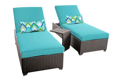 Barbados Chaise Set of 2 Outdoor Wicker Patio Furniture With Side Table
