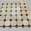 Crema Marfil Marble 2 inch Octagon Mosaic Tile Emperador Dots Polished, 1 sheet