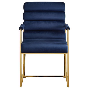Inspired Home Maddyn Dining Chair, Velvet Navy/Gold