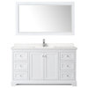 60" Single Vanity White, Vein Carrara Cultured Marble Top, Sink, 58" Mirror