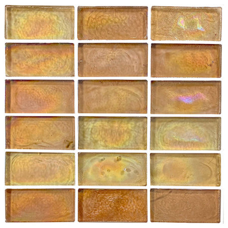 Iridescent Orange 2x4 Recycled Glass Brick Mosaic Plastic Face Mounted Pool Tile, Set of 90