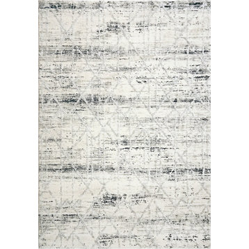 Troya Gray And Ivory And Blue Area Rug, 3.11'x5.7'