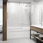 VIGO - VIGO Hamilton Frameless Sliding Tub Door With Clear Glass, Stainless Steel, 60" X 68" - Upgrade your bathroom with the Hamilton tub door for a serene and tranquil experience. Enjoy a noise-free shower with its smooth, gliding door supported by durable tempered glass and rust-resistant hardware. The LockTrack technology prevents swaying, ensuring stability. Customize the door to open left or right. With barn door-inspired rollers and an elegant diamond pattern, the Hamilton adds a stylish touch to your space. Elevate your home with the Hamilton shower door