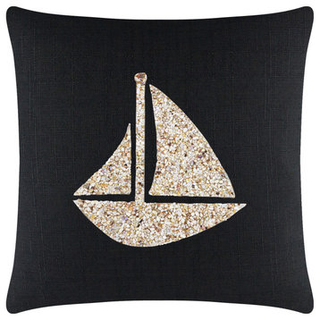 Sparkles Home Shell Sailboat Pillow, Black, 20x20