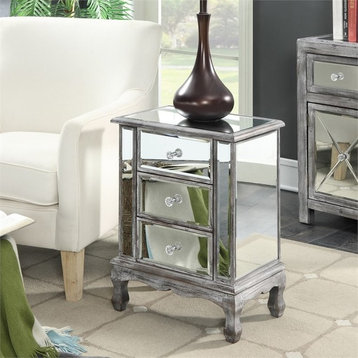 Pemberly Row 3-Drawer Contemporary Fir Wood/Mirror End Table in Gray