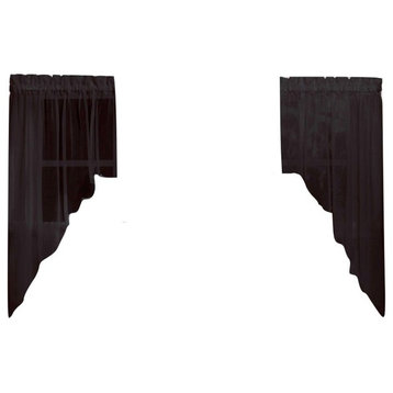 Emelia Sheer Solid Black Kitchen Curtain, Swag