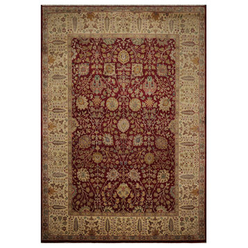 10'02''x14'07'' Burgundy Beige Color Hand Knotted Persian 100% Wool Traditional