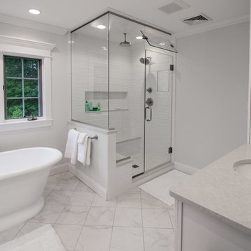 Contemporary & Transitional Sea Salt Classic bath remodel w/ classic marble tile