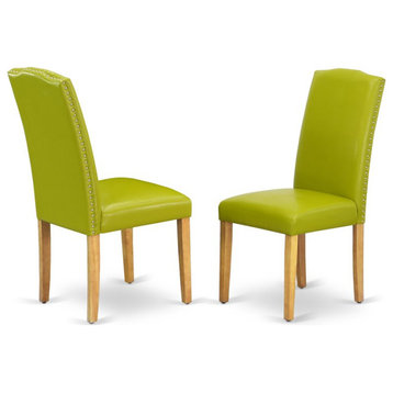 East West Furniture Encinal 40" Leather Dining Chairs in Oak/Green (Set of 2)