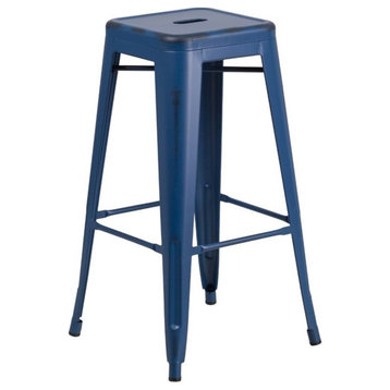 Flash Furniture 30" Metal Backless Bar Stool in Distressed Blue