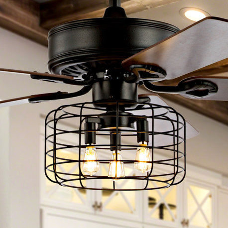 Asher 52" 3-Light LED Ceiling Fan With Remote, Forged Black